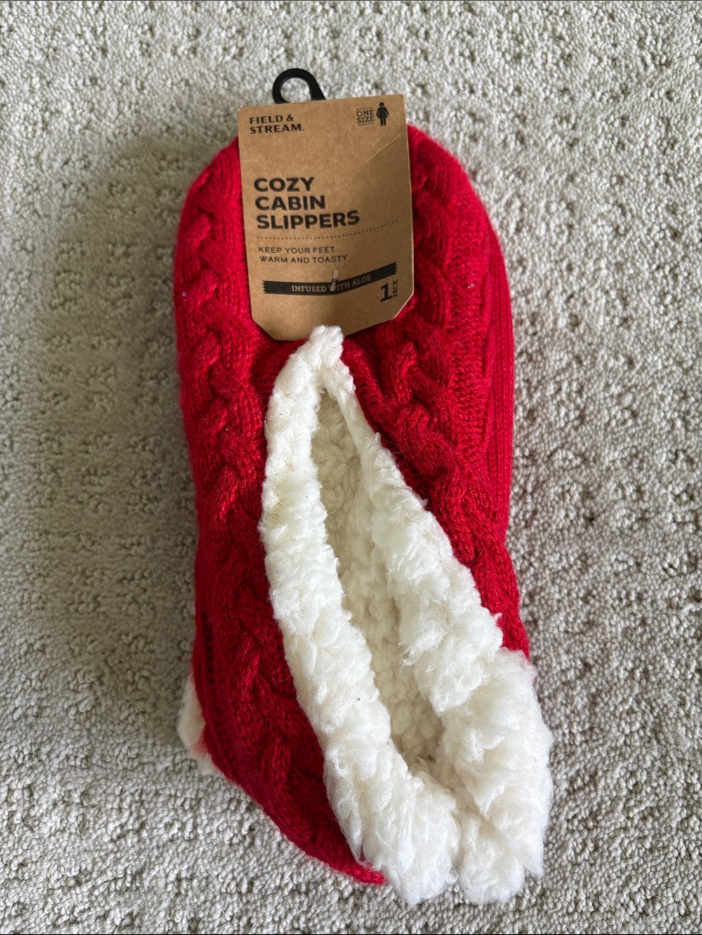 Field & Stream Red Knit Cozy Cabin Slipper with Cream Sherpa